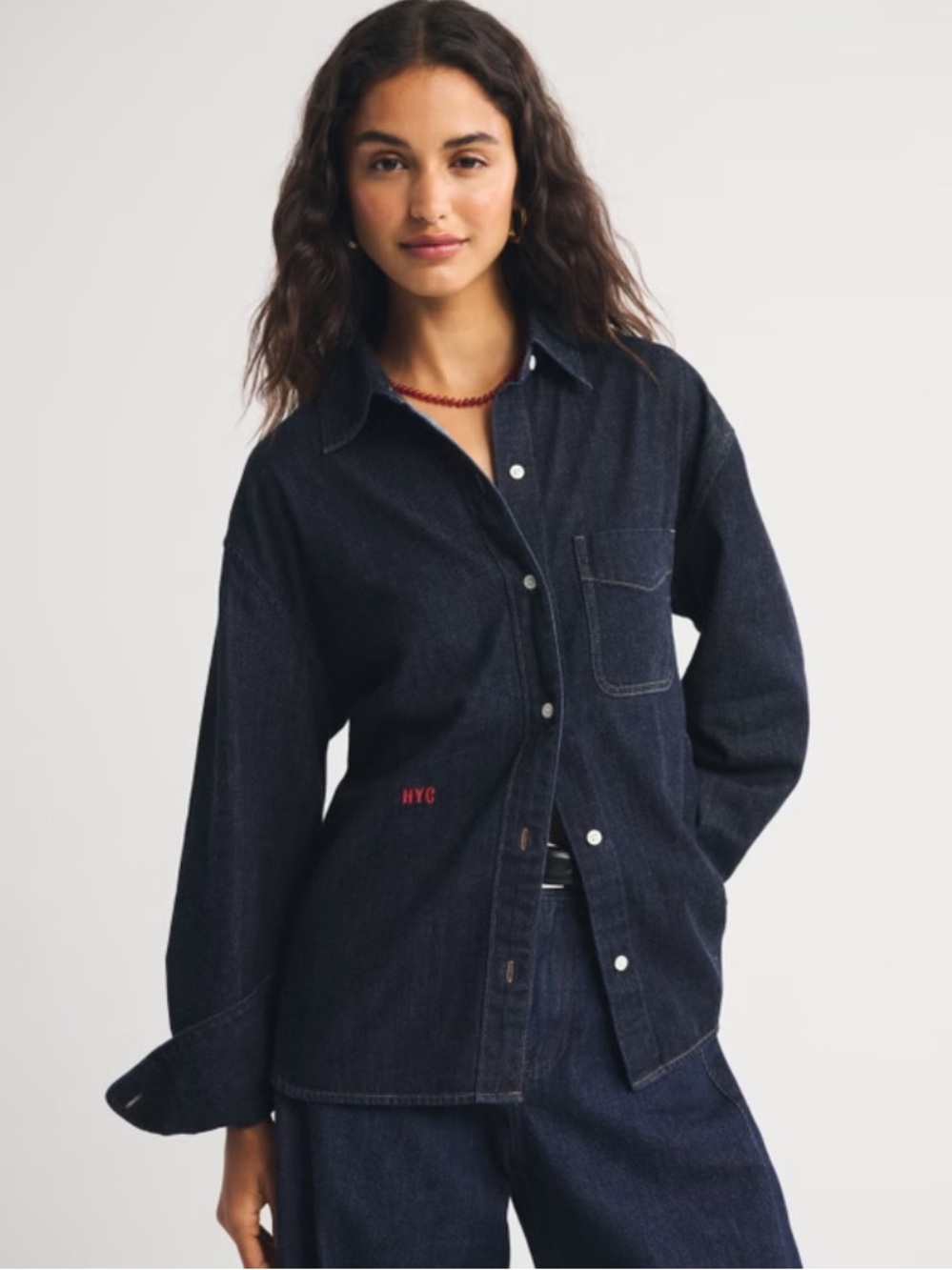 NWT Abbode Oversized Embroidered Denim Shirt